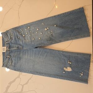 Urban Outfitters BDG Pearl Embellished Wide Leg High Rise Jeans Blue Size 29